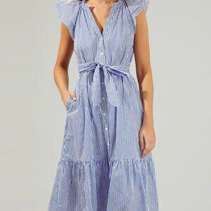 NWT Sugarlips 100% Cotton Blue and White Striped Midi Dress